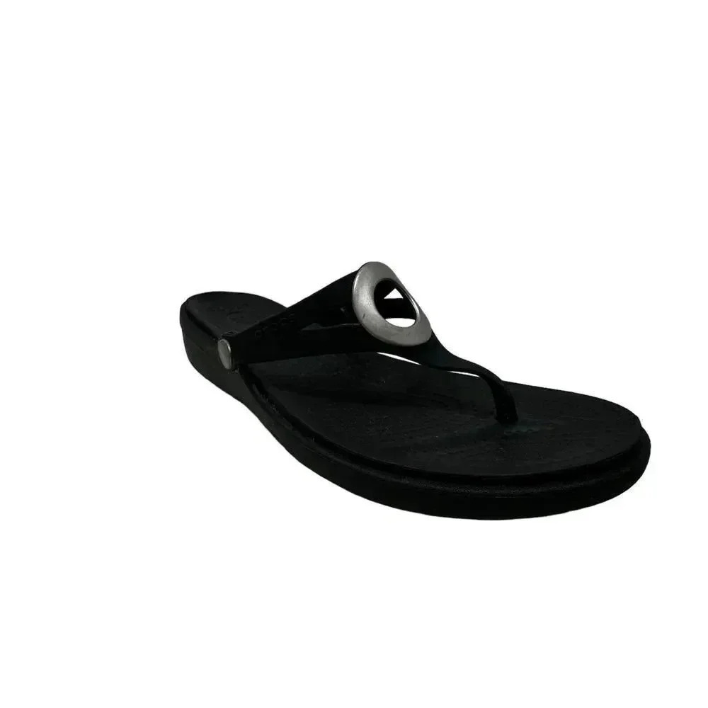 Crocs Women's size 10 Sanrah  Metallic o-ring Wedge Flip black &silver - Picture 8 of 8